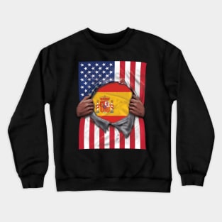 Spain Flag American Flag Ripped - Gift for Spanish From Spain Crewneck Sweatshirt